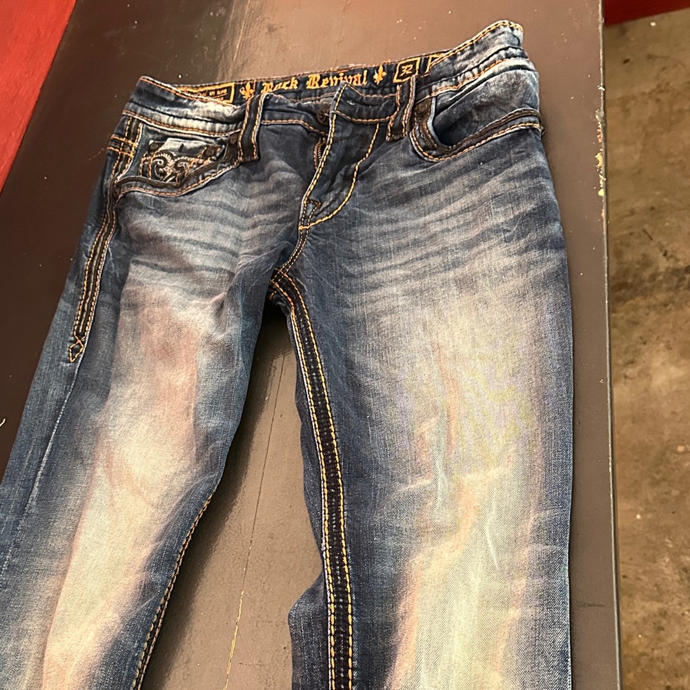 Rock Revival Dark Blue Slim Jeans with Contrast Stitching